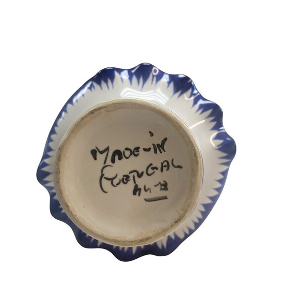 Hand-Painted Blue & White Ceramic Basket Vase With Floral Design Made In Portuga - Picture 6 of 9